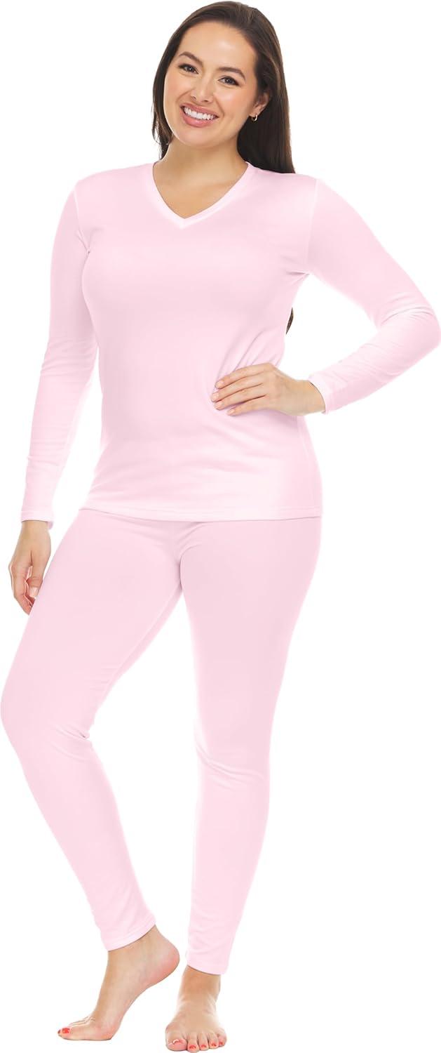 imageThermajane Long Johns Thermal Underwear for Women Fleece Lined Base Layer Pajama Set Cold WeatherBaby Pink