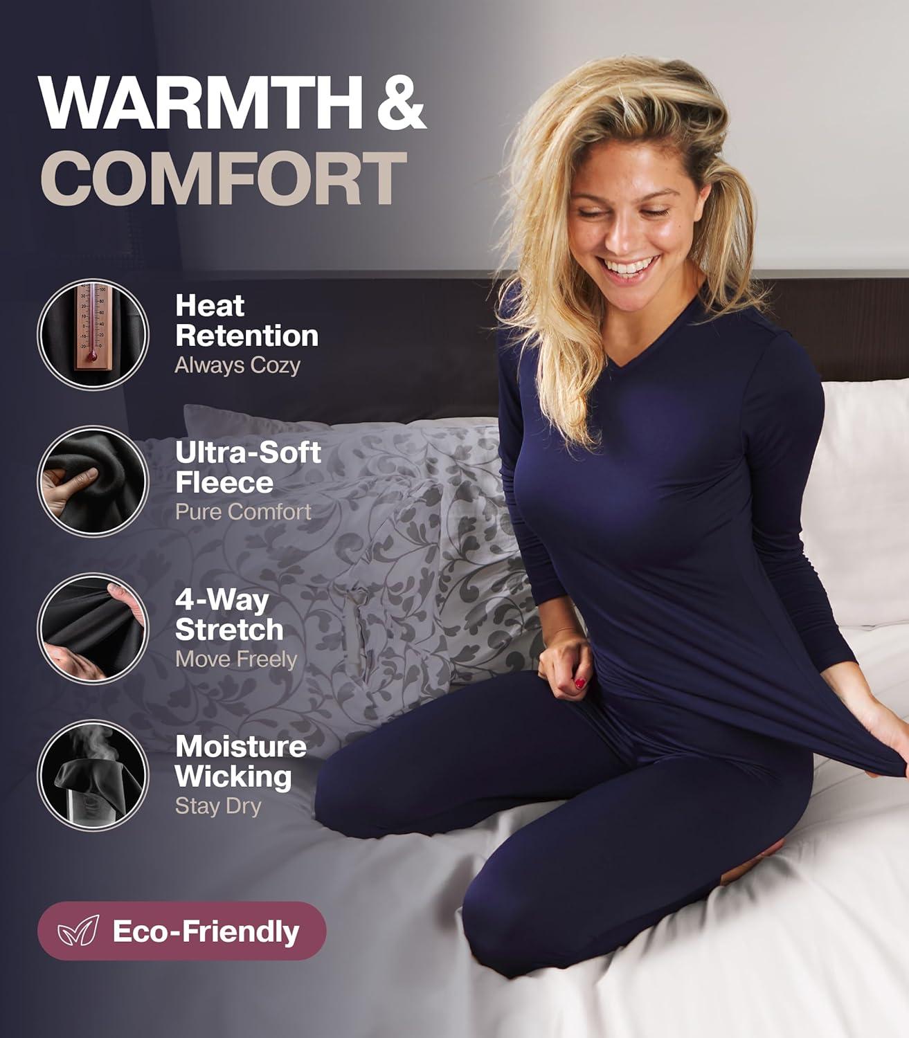 imageThermajane Long Johns Thermal Underwear for Women Fleece Lined Base Layer Pajama Set Cold WeatherBaby Pink