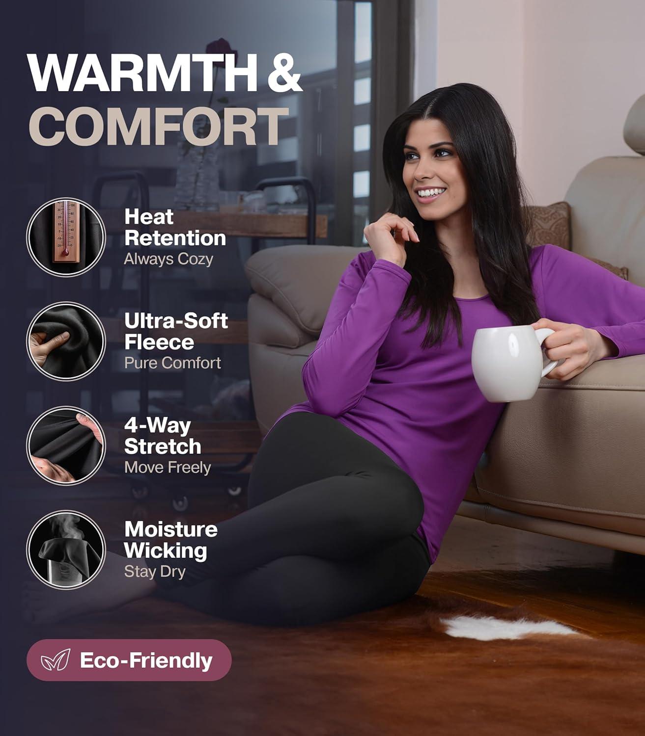 imageThermajane Long Sleeve Thermal Shirts for Women Cold Weather Womens Thermal Underwear Tops Base Layer Women ThermalBlack