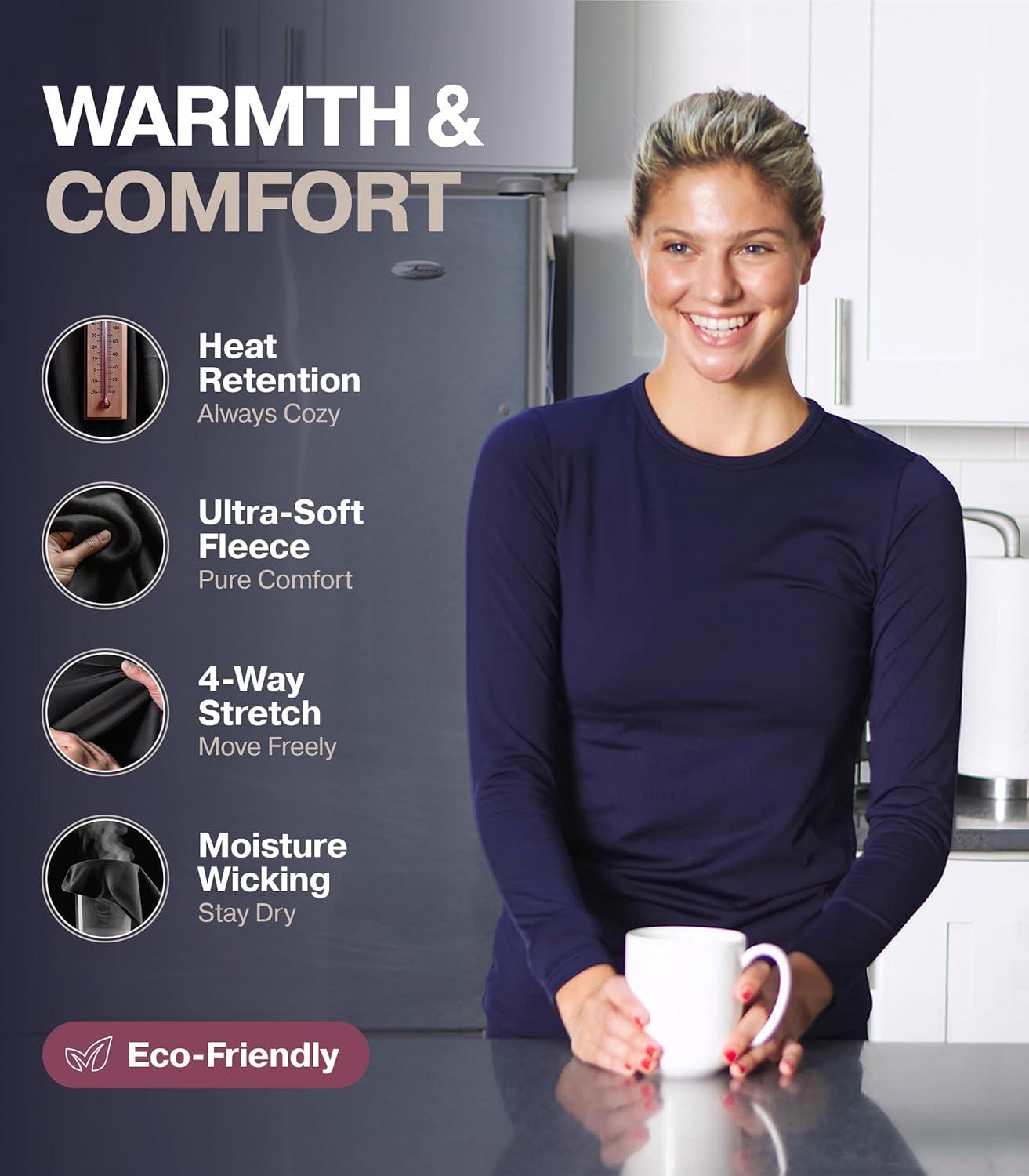 imageThermajane Long Sleeve Thermal Shirts for Women Cold Weather Womens Thermal Underwear Tops Base Layer Women ThermalBlack