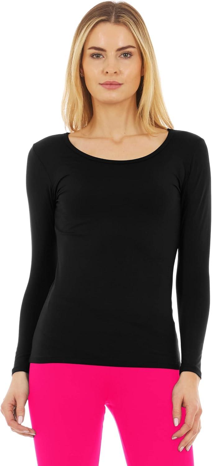 imageThermajane Long Sleeve Thermal Shirts for Women Cold Weather Womens Thermal Underwear Tops Base Layer Women ThermalBlack