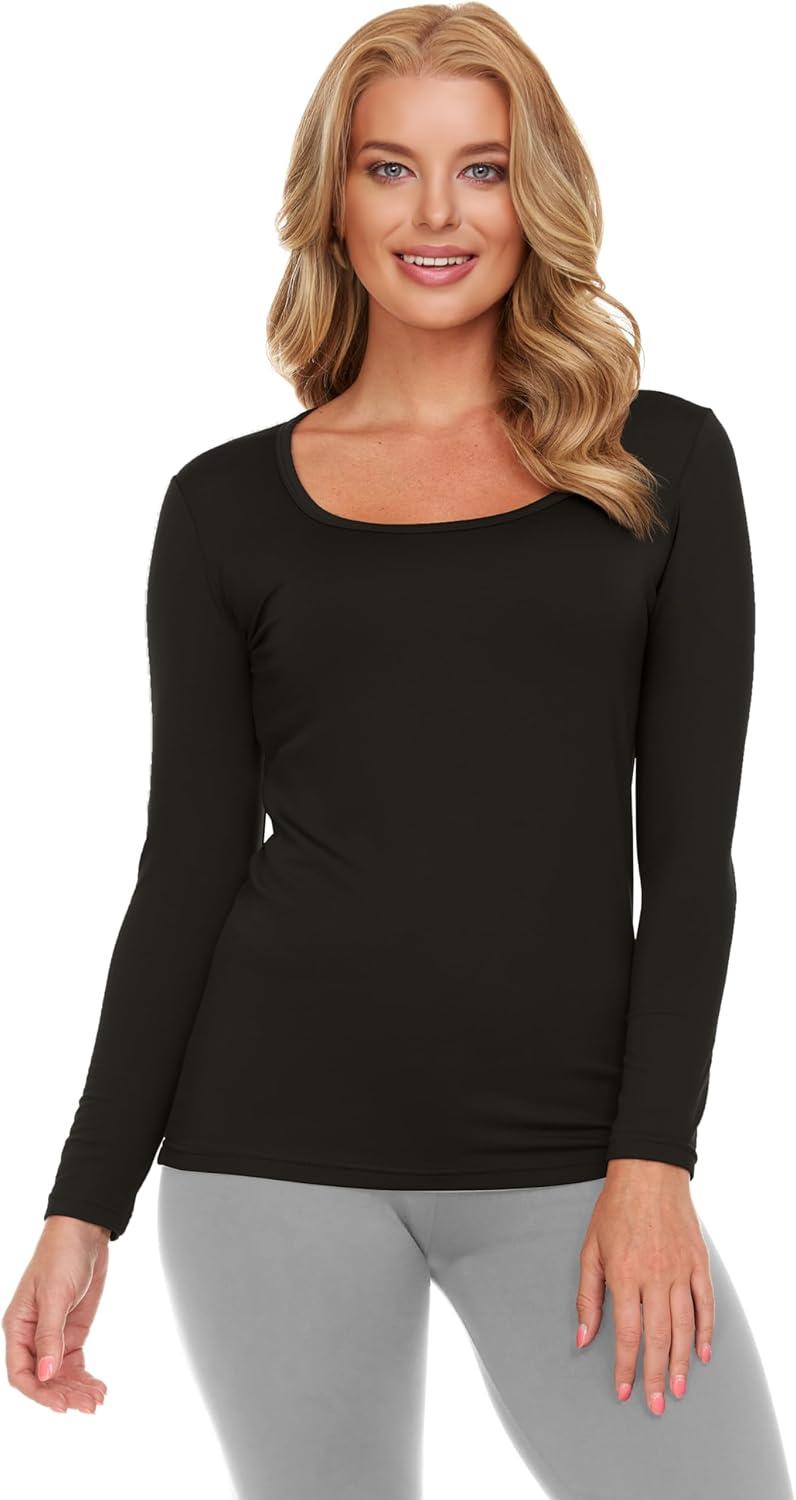 imageThermajane Long Sleeve Thermal Shirts for Women Cold Weather Womens Thermal Underwear Tops Base Layer Women ThermalBlack