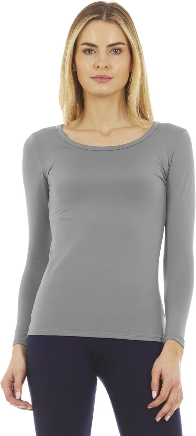imageThermajane Long Sleeve Thermal Shirts for Women Cold Weather Womens Thermal Underwear Tops Base Layer Women ThermalGrey