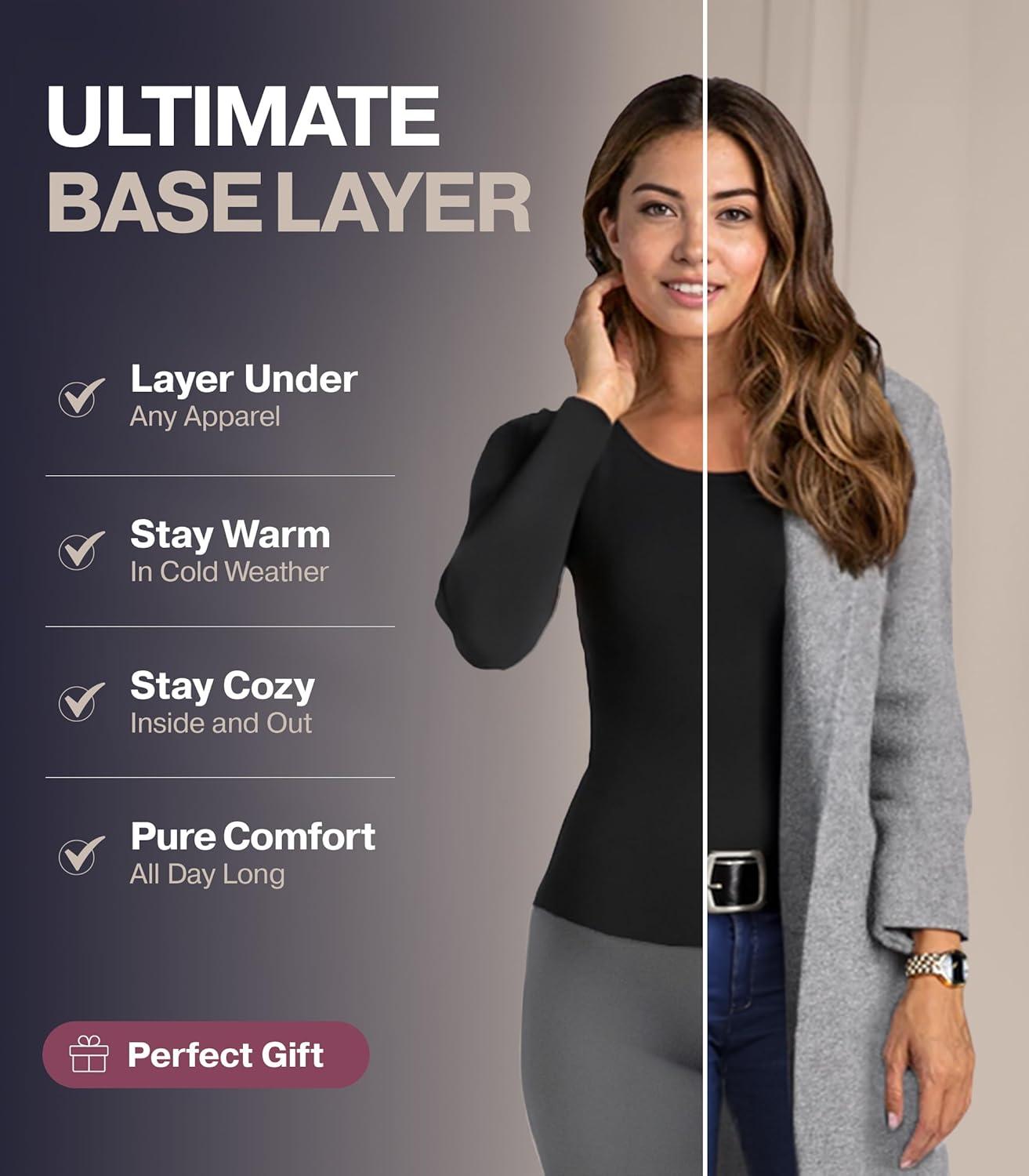imageThermajane Long Sleeve Thermal Shirts for Women Cold Weather Womens Thermal Underwear Tops Base Layer Women ThermalNavy