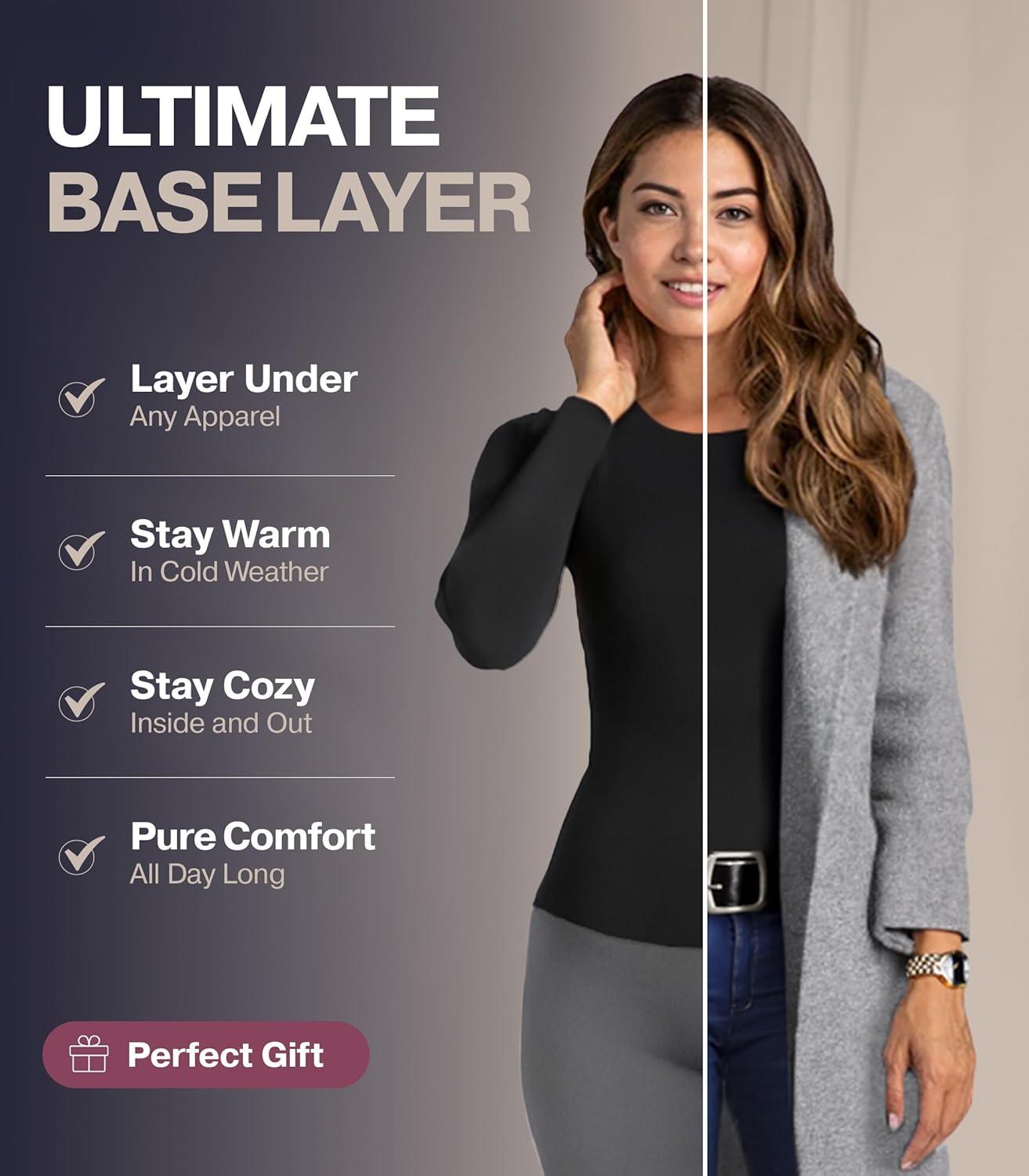 imageThermajane Long Sleeve Thermal Shirts for Women Cold Weather Womens Thermal Underwear Tops Base Layer Women ThermalNude