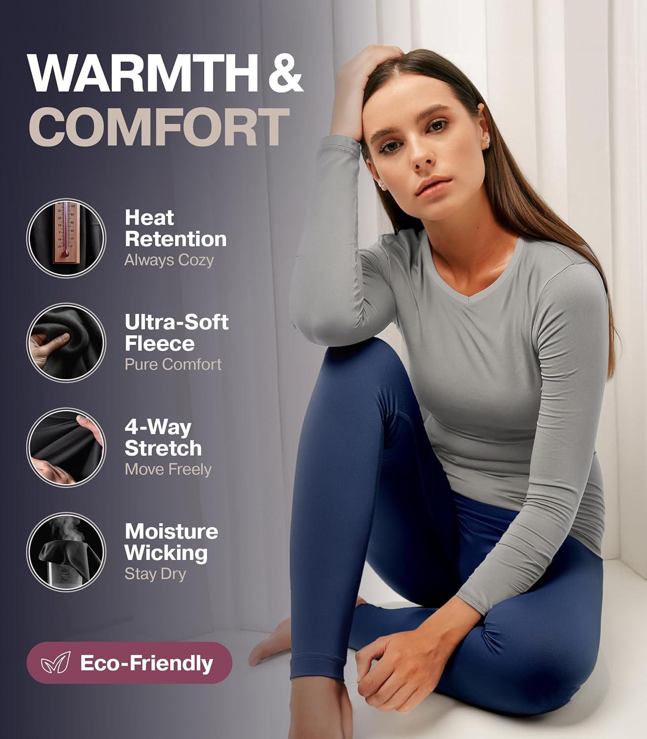 imageThermajane Long Sleeve Thermal Shirts for Women Cold Weather Womens Thermal Underwear Tops Base Layer Women ThermalOlive Green