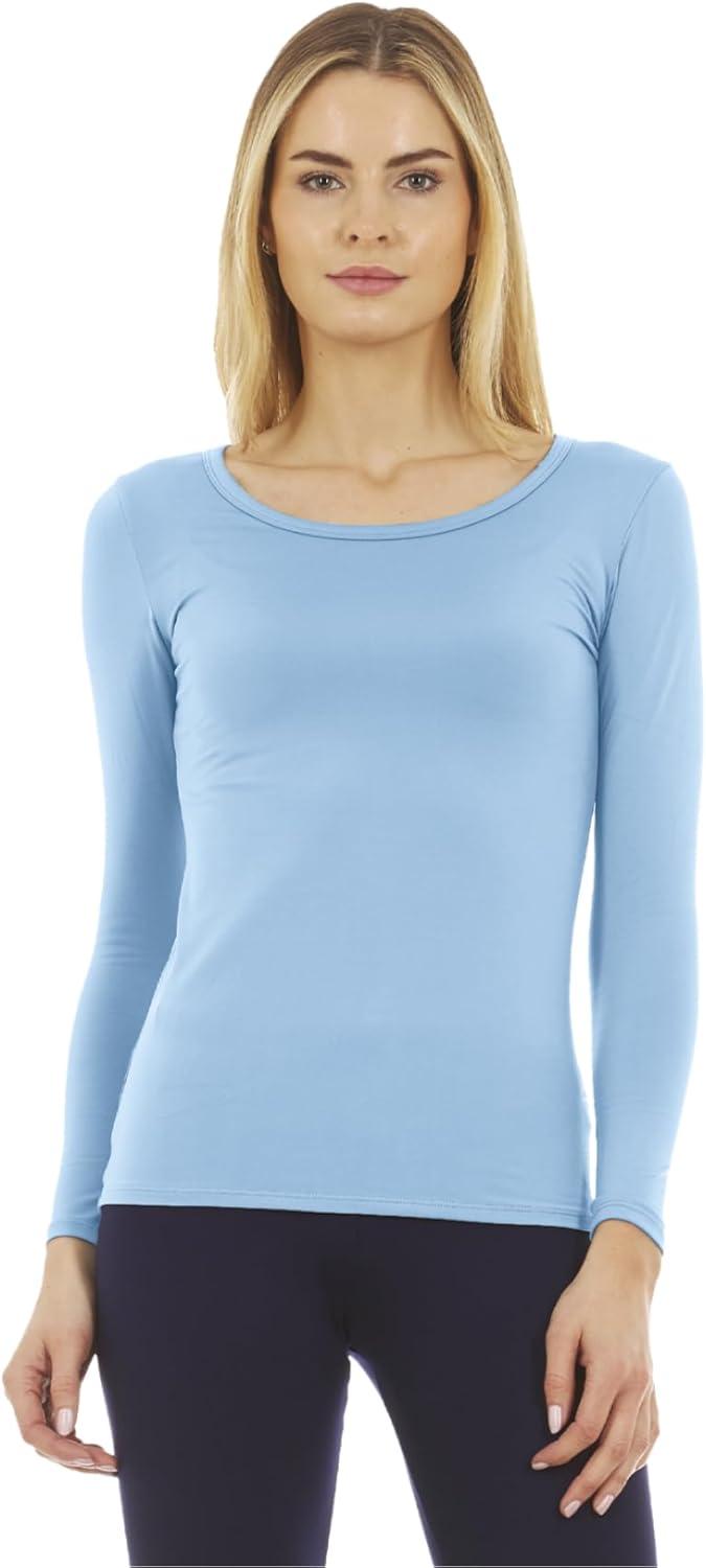 imageThermajane Long Sleeve Thermal Shirts for Women Cold Weather Womens Thermal Underwear Tops Base Layer Women ThermalPale Blue