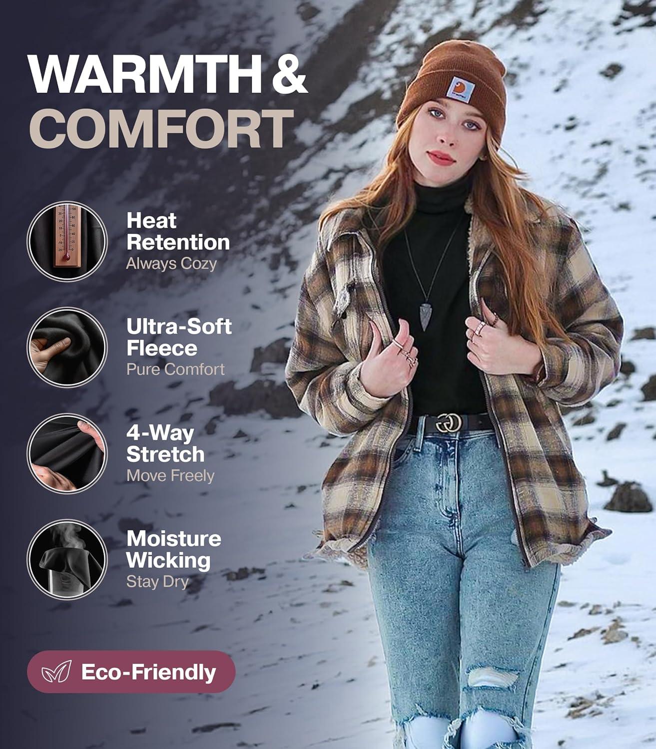 imageThermajane Long Sleeve Thermal Shirts for Women Cold Weather Womens Thermal Underwear Tops Base Layer Women ThermalRed