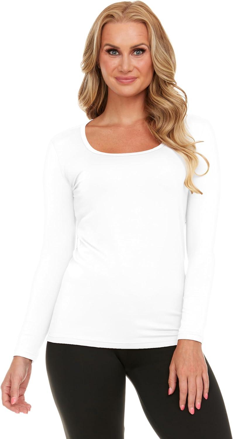 imageThermajane Long Sleeve Thermal Shirts for Women Cold Weather Womens Thermal Underwear Tops Base Layer Women ThermalWhite