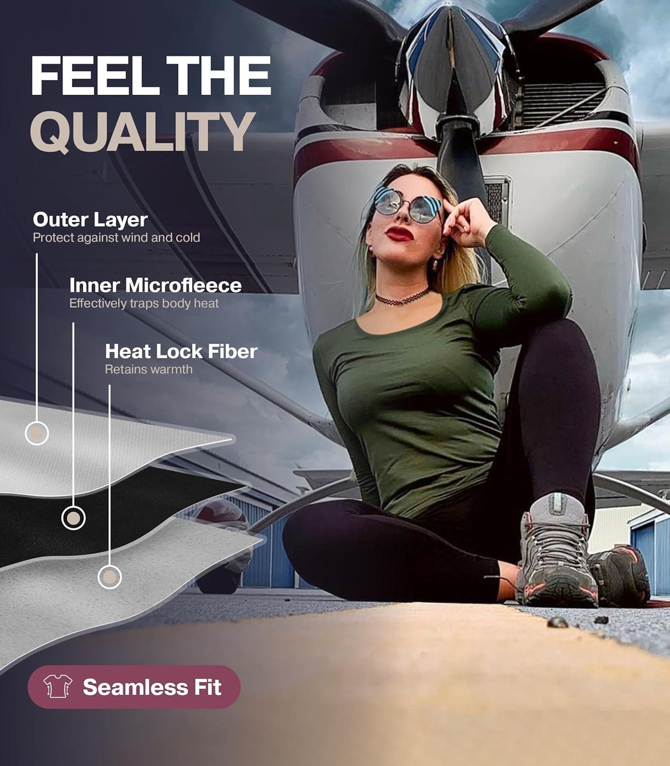 imageThermajane Long Sleeve Thermal Shirts for Women Cold Weather Womens Thermal Underwear Tops Base Layer Women ThermalWhite