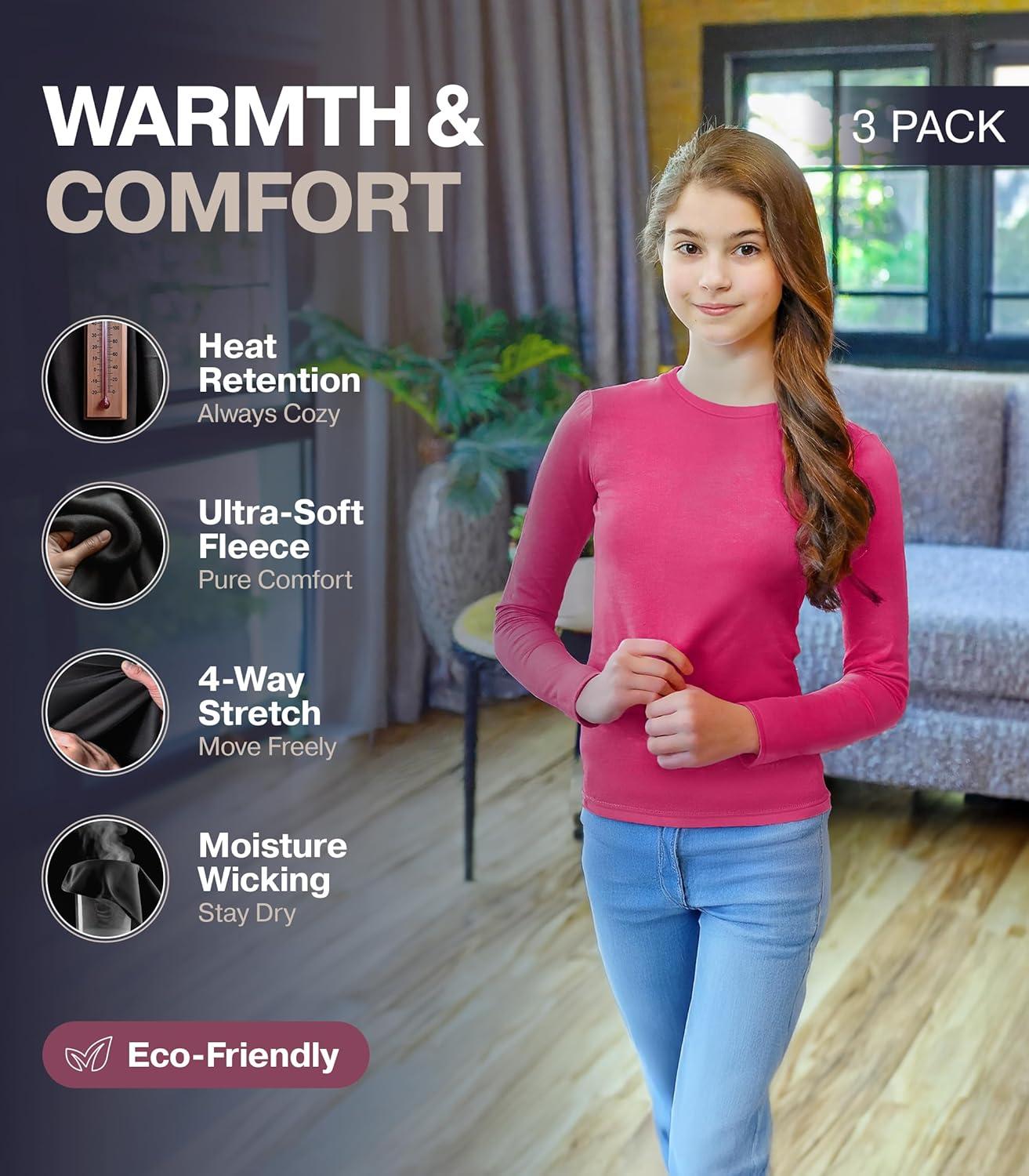 imageThermajane Thermal Underwear for Kids Long Johns Girls Thermal Underwear Set Base Layer Kids Long UnderwearPurple Teal Pink