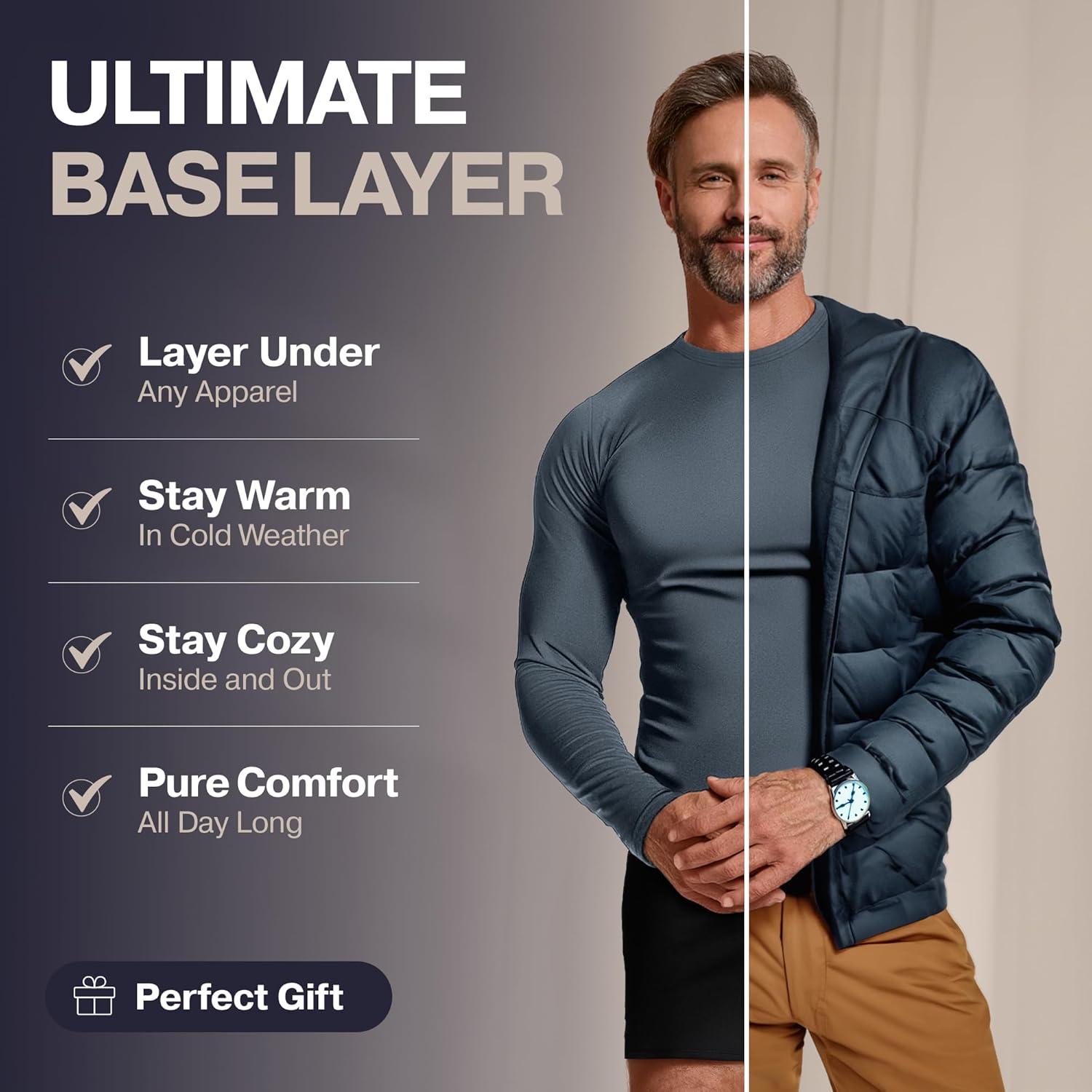 imageThermajohn Thermal Shirts for Men Long Sleeve Thermal Compression Shirts for Men Base Layer Cold WeatherBlack Black