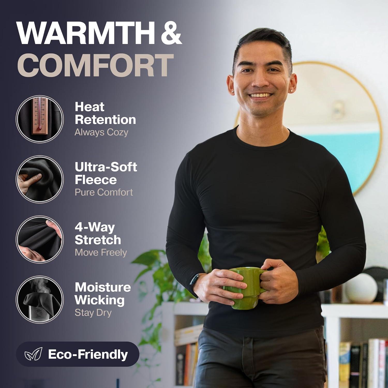 imageThermajohn Thermal Shirts for Men Long Sleeve Thermal Compression Shirts for Men Base Layer Cold WeatherBlack Black