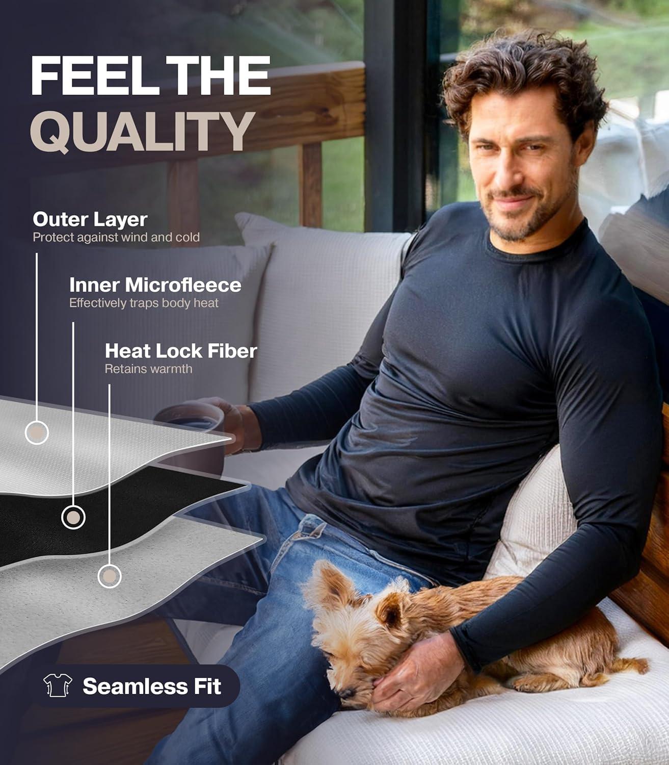 imageThermajohn Thermal Shirts for Men Long Sleeve Thermal Compression Shirts for Men Base Layer Cold WeatherBlack Black
