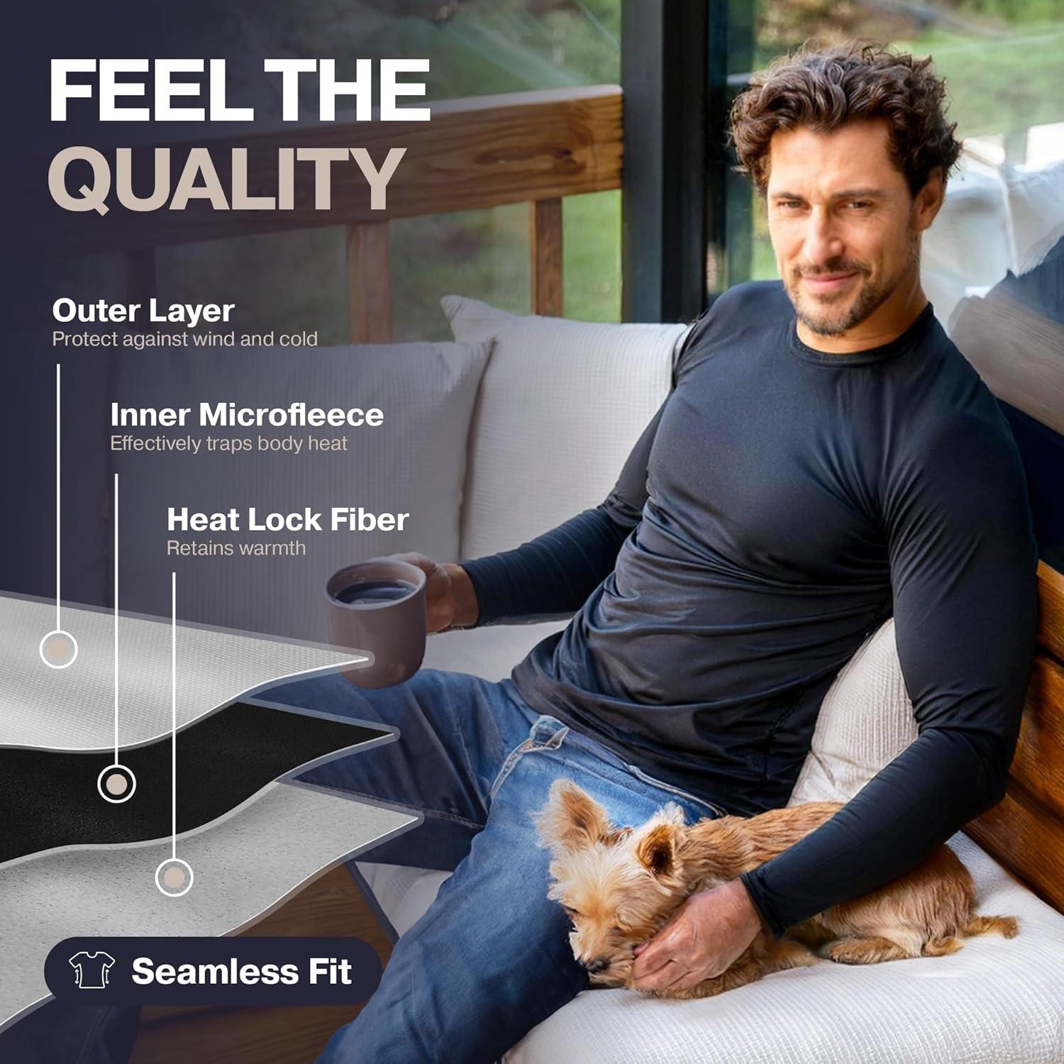 imageThermajohn Thermal Shirts for Men Long Sleeve Thermal Compression Shirts for Men Base Layer Cold WeatherBlack Black