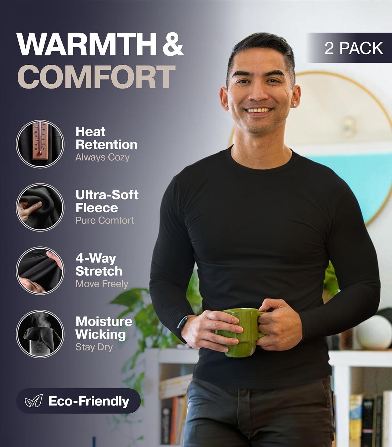 imageThermajohn Thermal Shirts for Men Long Sleeve Thermal Compression Shirts for Men Base Layer Cold WeatherBlack Black