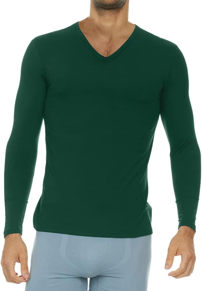 imageThermajohn Thermal Shirts for Men Long Sleeve Thermal Compression Shirts for Men Base Layer Cold WeatherHunter Green