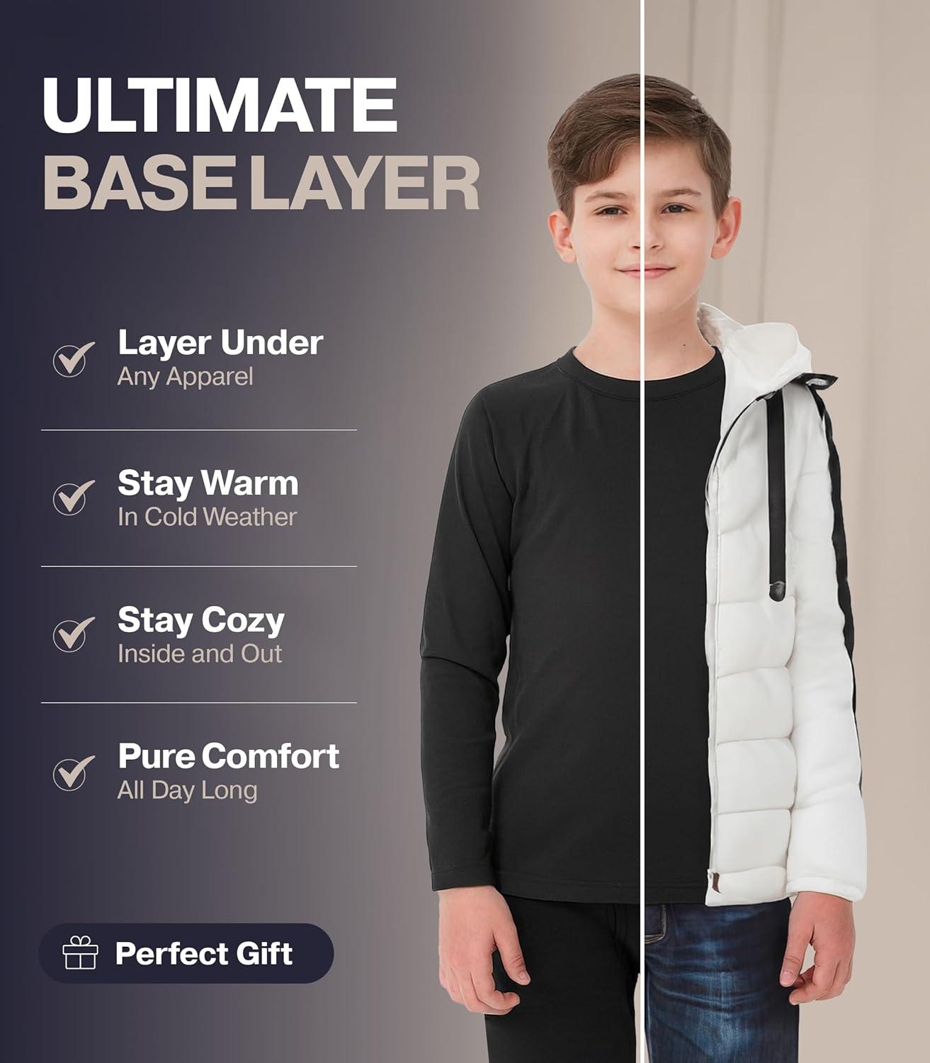 imageThermajohn Thermal Underwear for Kids Boys Thermal Underwear Set Base Layers for Skiing Long Johns for Boys KidsBlack and Black