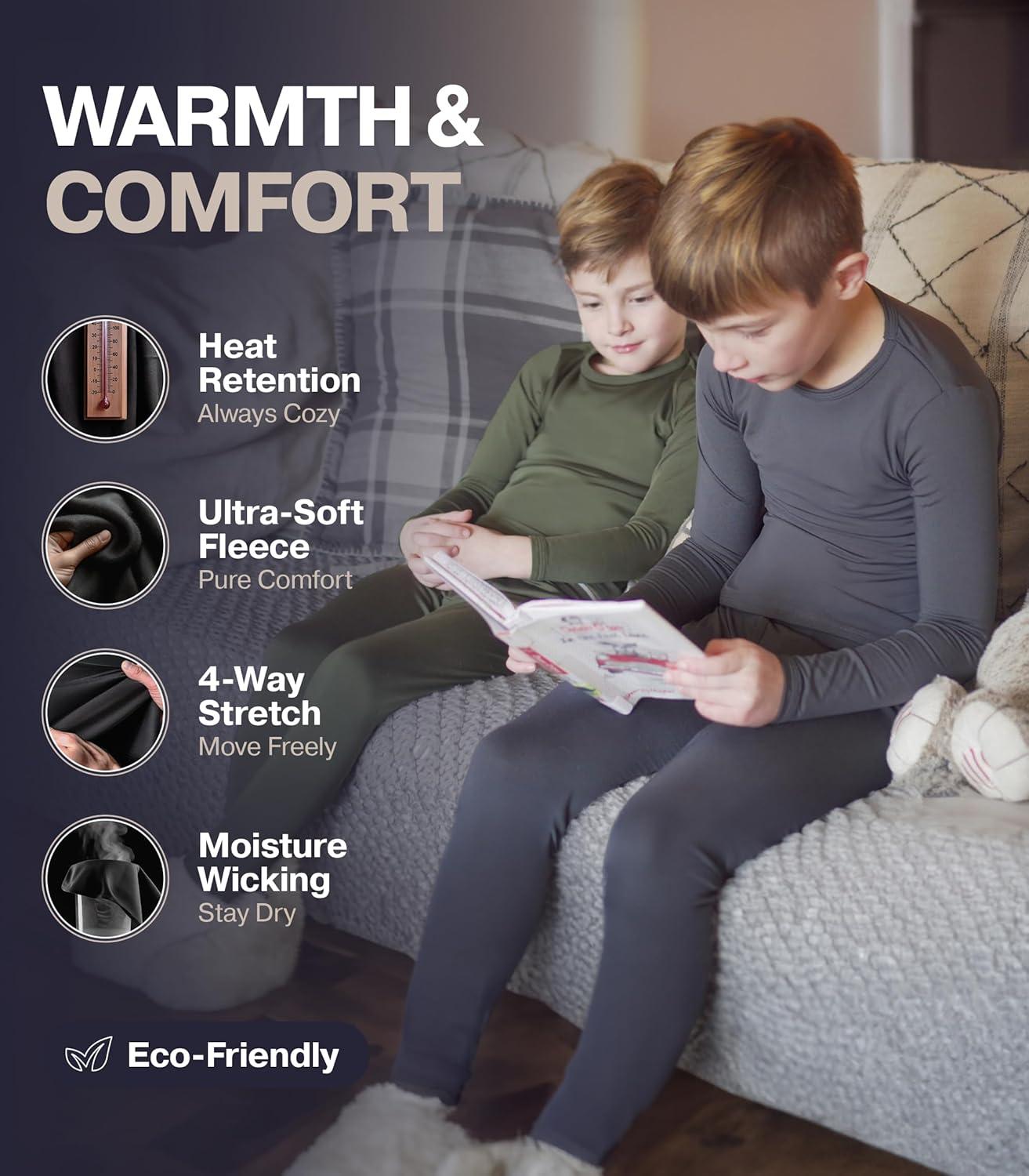 imageThermajohn Thermal Underwear for Kids Boys Thermal Underwear Set Base Layers for Skiing Long Johns for Boys KidsCharcoal