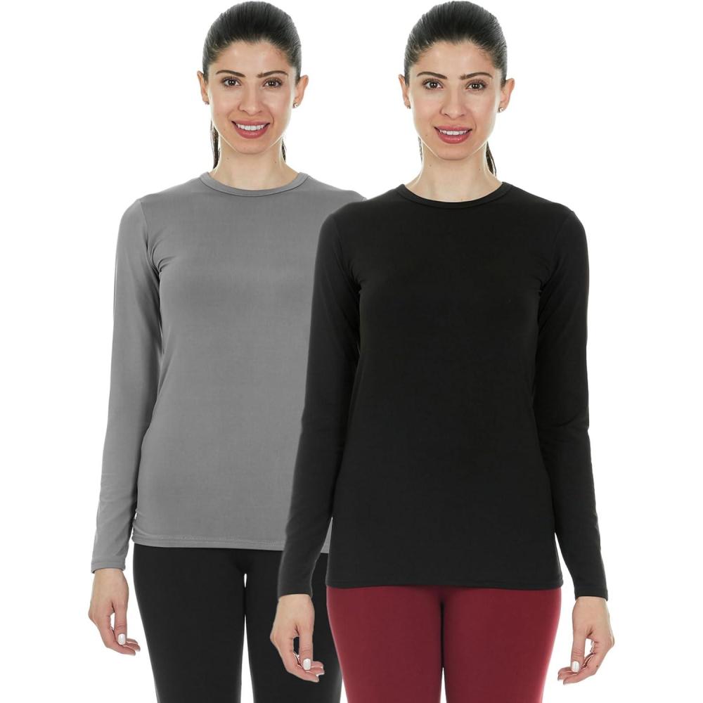 imageThermajane 2 Pack Thermal Top for Women Size M Black ampamp Grey