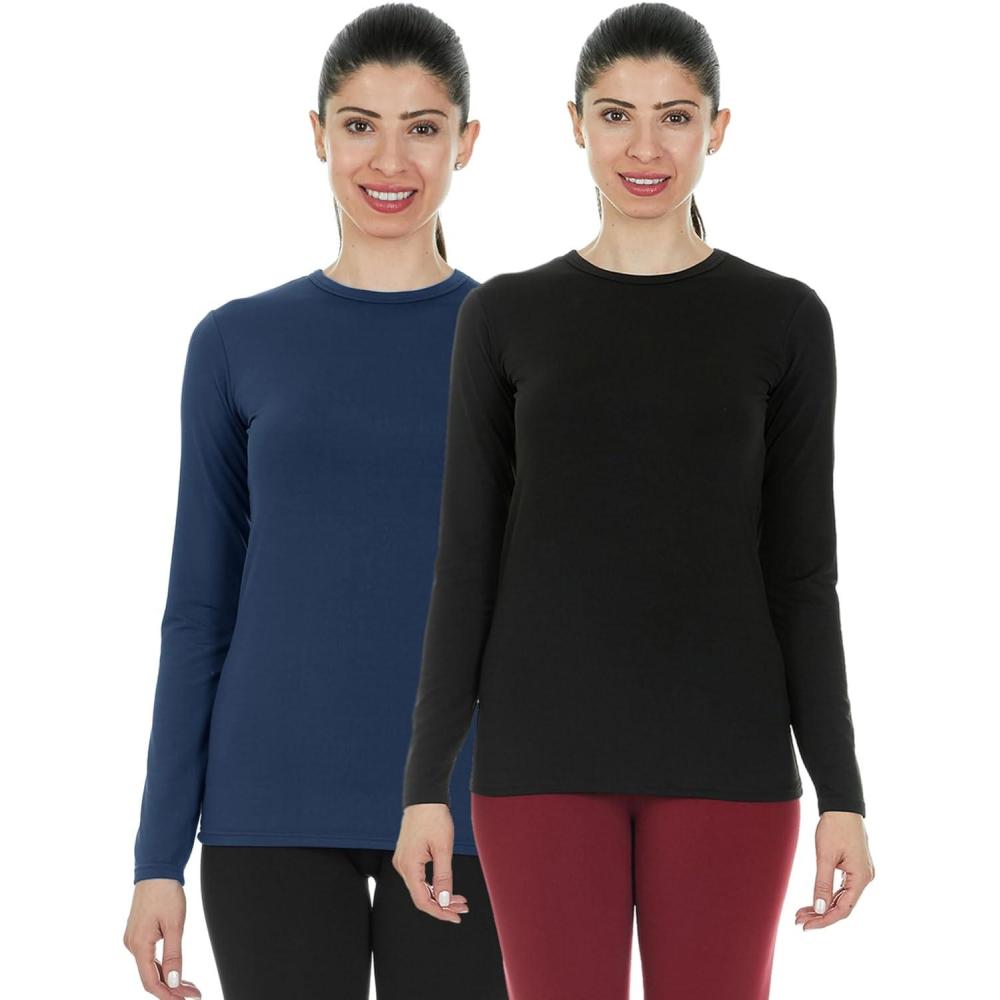 imageThermajane 2 Pack Thermal Top for Women Size XL Navy ampamp Black