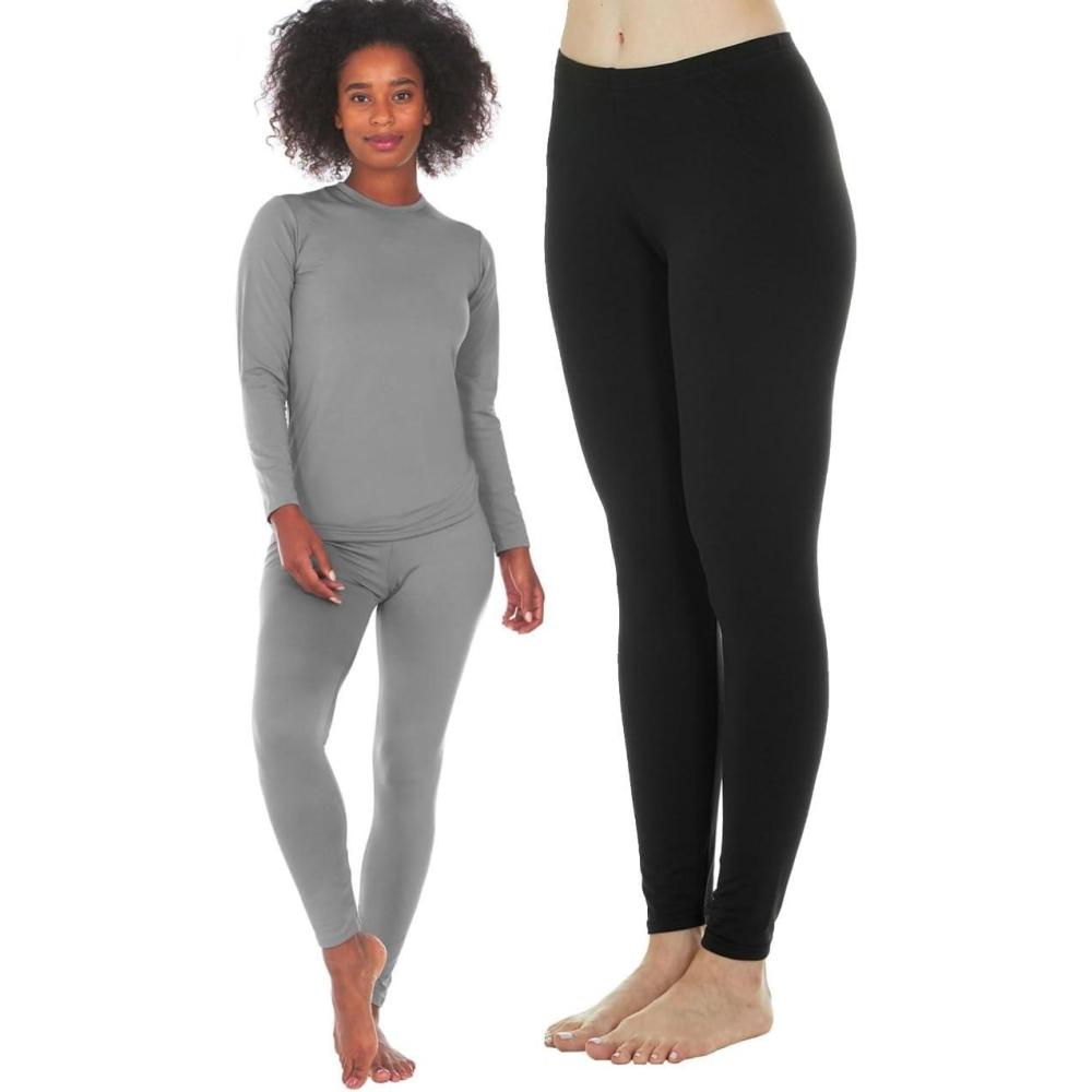 imageThermajane Long Johns Set Bottoms Size XL Grey Set Black Bottoms