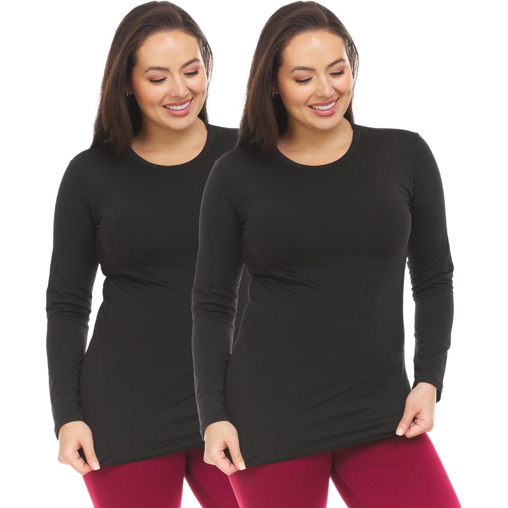 imageThermajane Long Sleeve Thermal Shirts for Women Cold Weather Womens Thermal Underwear Tops Base Layer Women ThermalBlack Black