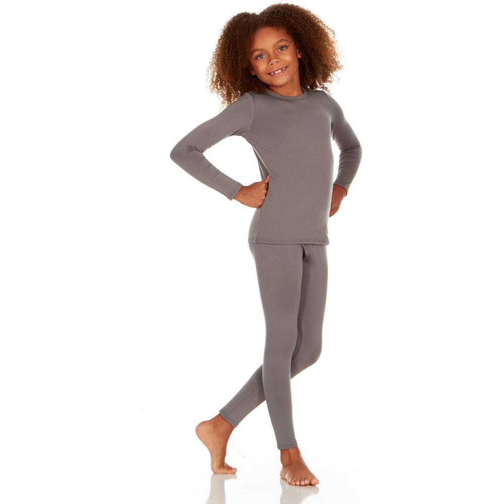 imageThermajane Thermal Underwear for Kids Long Johns Girls Thermal Underwear Set Base Layer Kids Long UnderwearGrey