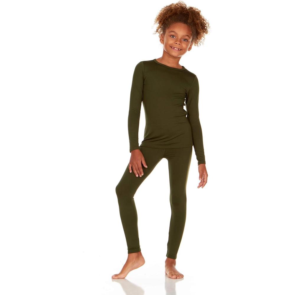 imageThermajane Thermal Underwear for Kids Long Johns Girls Thermal Underwear Set Base Layer Kids Long UnderwearOlive Green