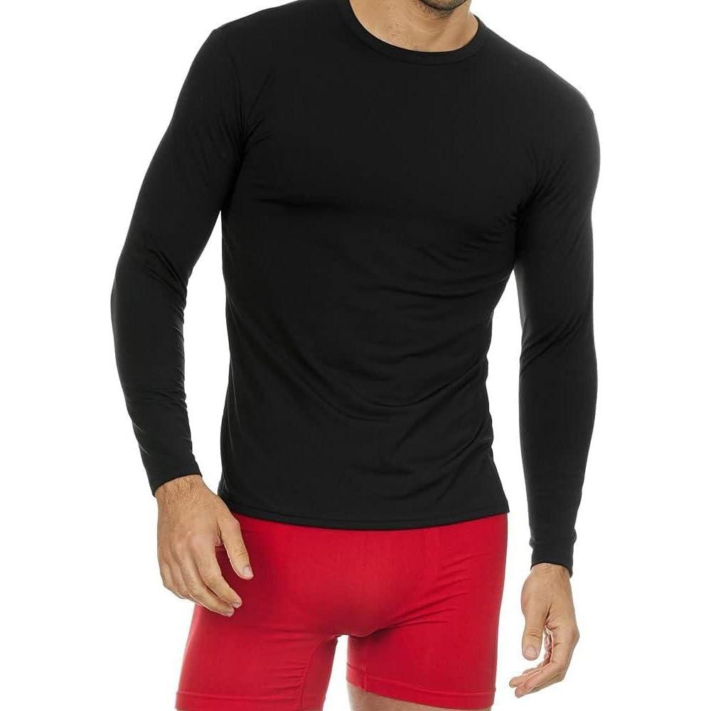 imageThermajohn Thermal Shirts for Men Long Sleeve Thermal Compression Shirts for Men Base Layer Cold WeatherBlack