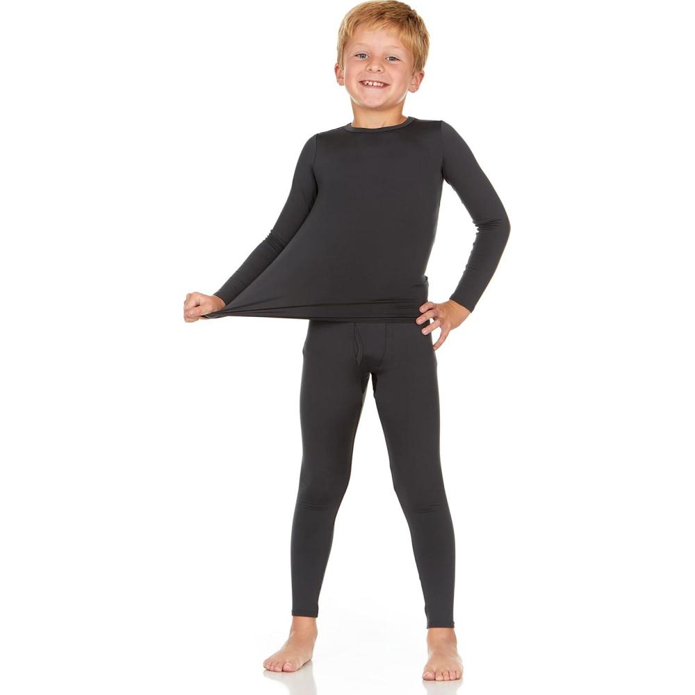 imageThermajohn Thermal Underwear for Kids Boys Thermal Underwear Set Base Layers for Skiing Long Johns for Boys KidsCharcoal