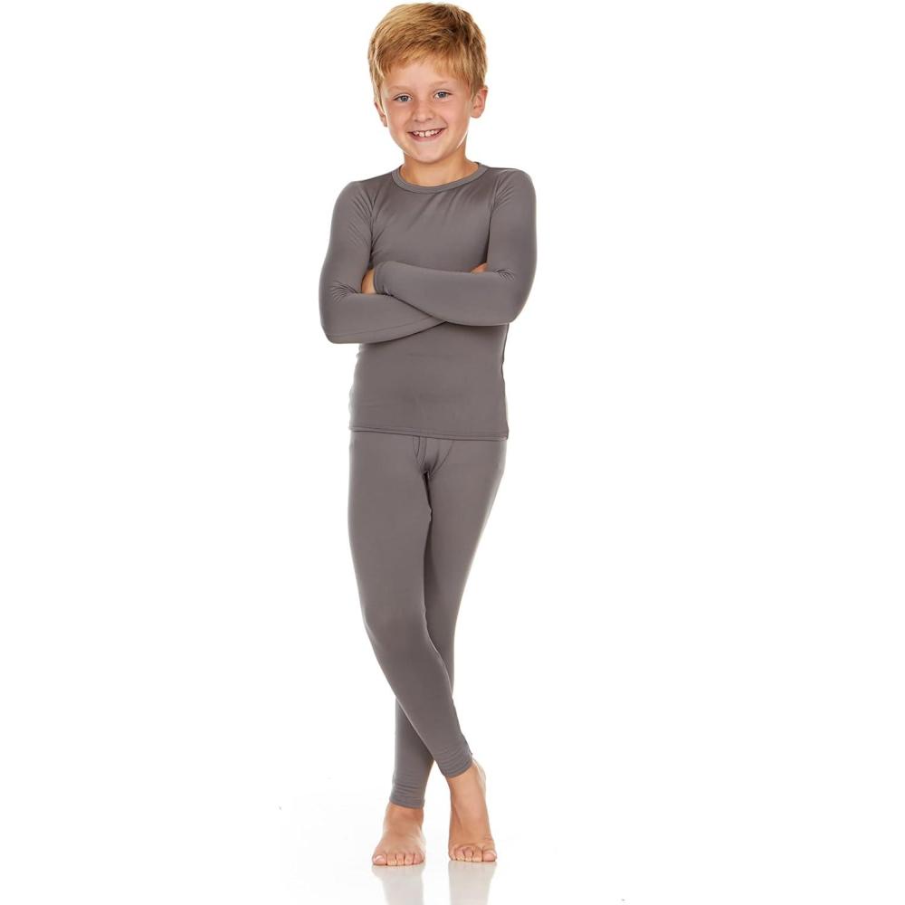 imageThermajohn Thermal Underwear for Kids Boys Thermal Underwear Set Base Layers for Skiing Long Johns for Boys KidsGrey