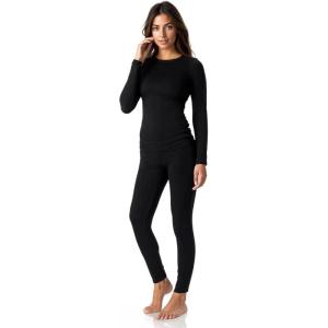 Thermajane Long Johns Thermal Underwear for Women Fleece Lined Base Layer Pajama Set Cold Weather(Black)