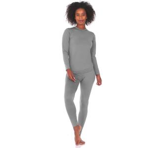 Thermajane Long Johns Thermal Underwear for Women Fleece Lined Base Layer Pajama Set Cold Weather(Grey)