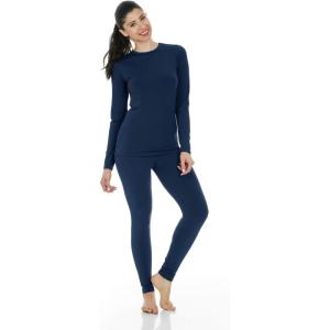 Thermajane Long Johns Thermal Underwear for Women Fleece Lined Base Layer Pajama Set Cold Weather(Navy)