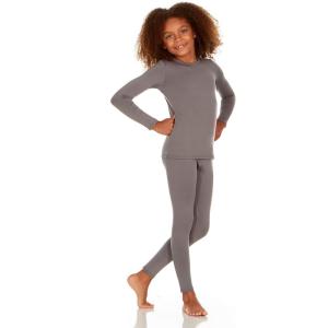 Thermajane Thermal Underwear for Kids Long Johns, Girls Thermal Underwear Set, Base Layer Kids Long Underwear(Grey)