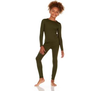 Thermajane Thermal Underwear for Kids Long Johns, Girls Thermal Underwear Set, Base Layer Kids Long Underwear(Olive Green)