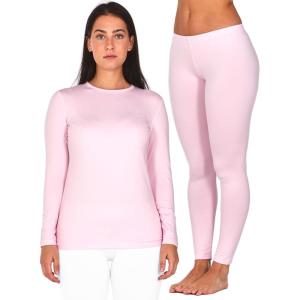 Thermajane Medium, Baby Pink Thermal Set Bundle | Thermal Shirts & Leggings for Women | Cozy, Flexible Fleece Lined Thermal Underwear Set for Cold Weather