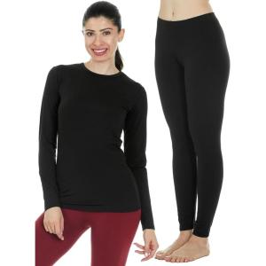 Thermajane X-Large, Black Thermal Set Bundle | Thermal Shirts & Leggings for Women | Cozy, Flexible Fleece Lined Thermal Underwear Set for Cold Weather