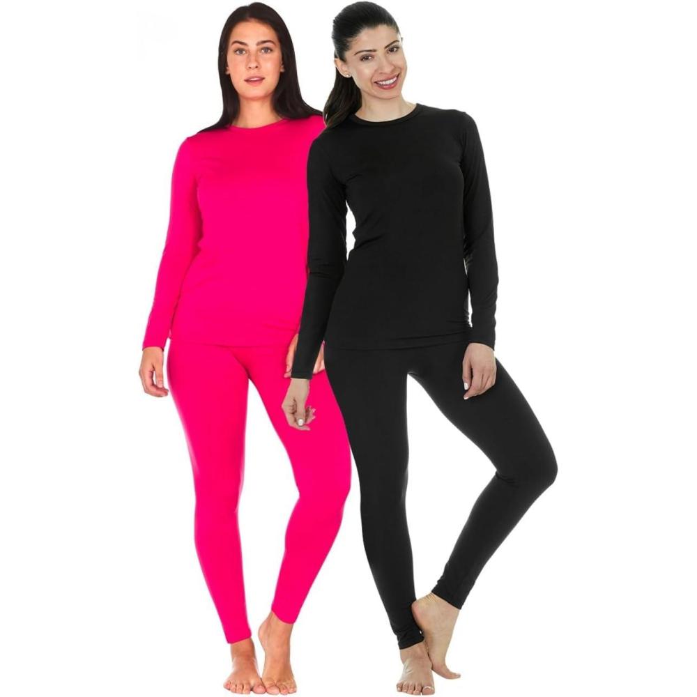 imageThermajane 2 Pack Thermal Underwear for Women Size XXS Pink amp Black