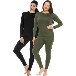 Thermajane 2 Pack Thermal Underwear for Women Size XXS Black & Olive Green
