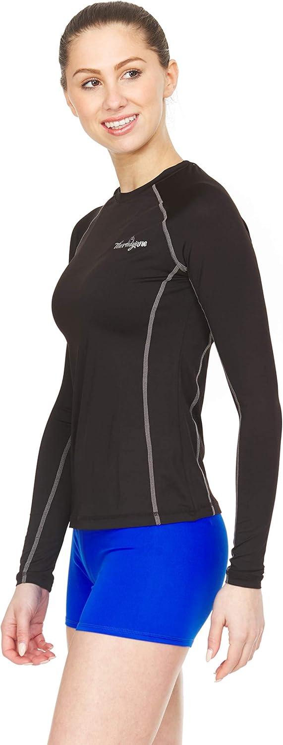 imageThermajane Womens Compression Long Sleeve TShirt for Athletic Workout and Running TopsBlack