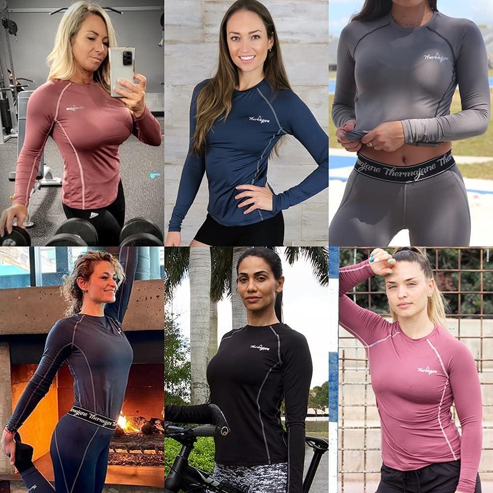 imageThermajane Womens Compression Long Sleeve TShirt for Athletic Workout and Running TopsWine
