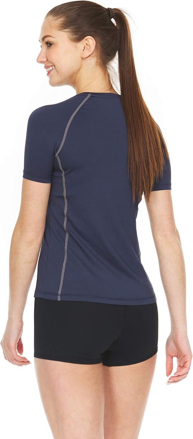 imageThermajane Womens Compression Short Sleeve T Shirt for Athletic Workout and Running Cool Dry TopsNavy