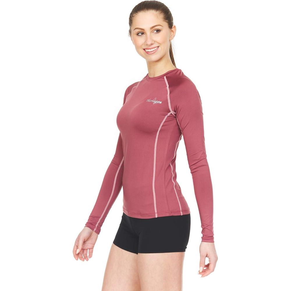 imageThermajane Womens Compression Long Sleeve TShirt for Athletic Workout and Running TopsWine