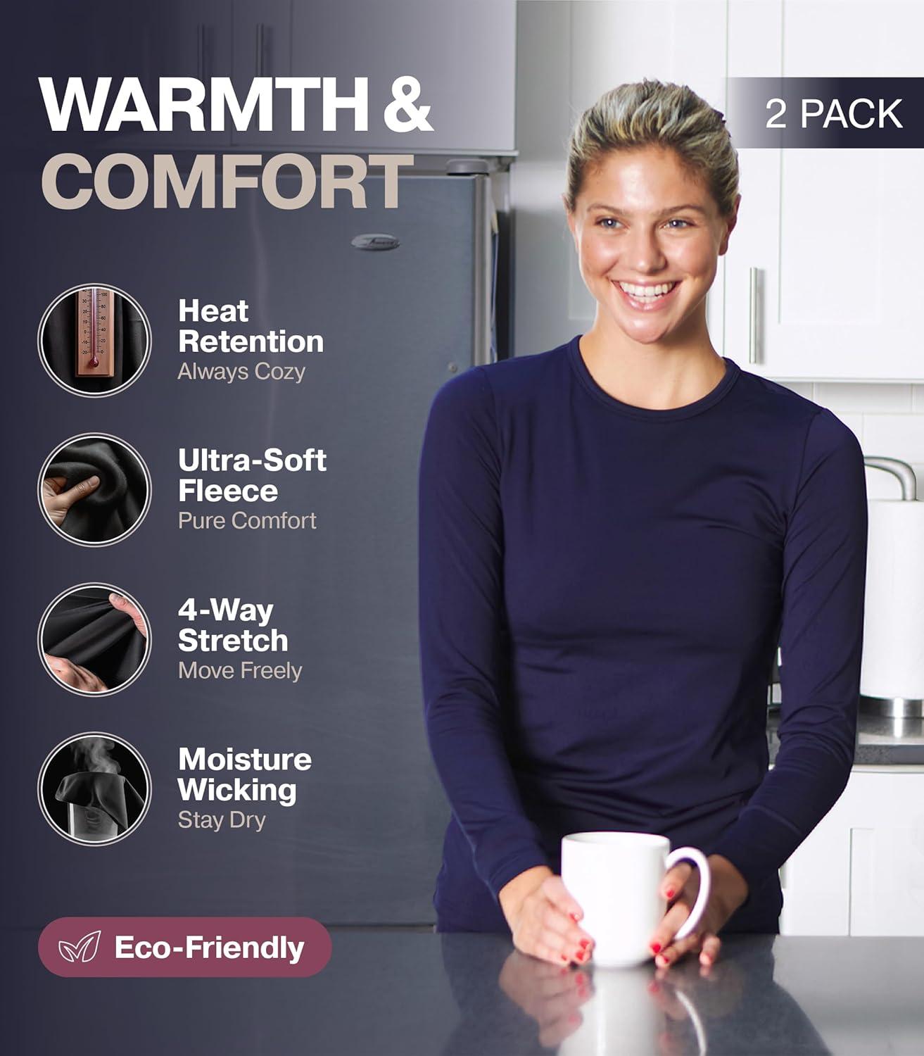 imageThermajane Long Sleeve Thermal Shirts for Women Cold Weather Womens Thermal Underwear Tops Base Layer Women Thermal 2 Pack Black White XLarge