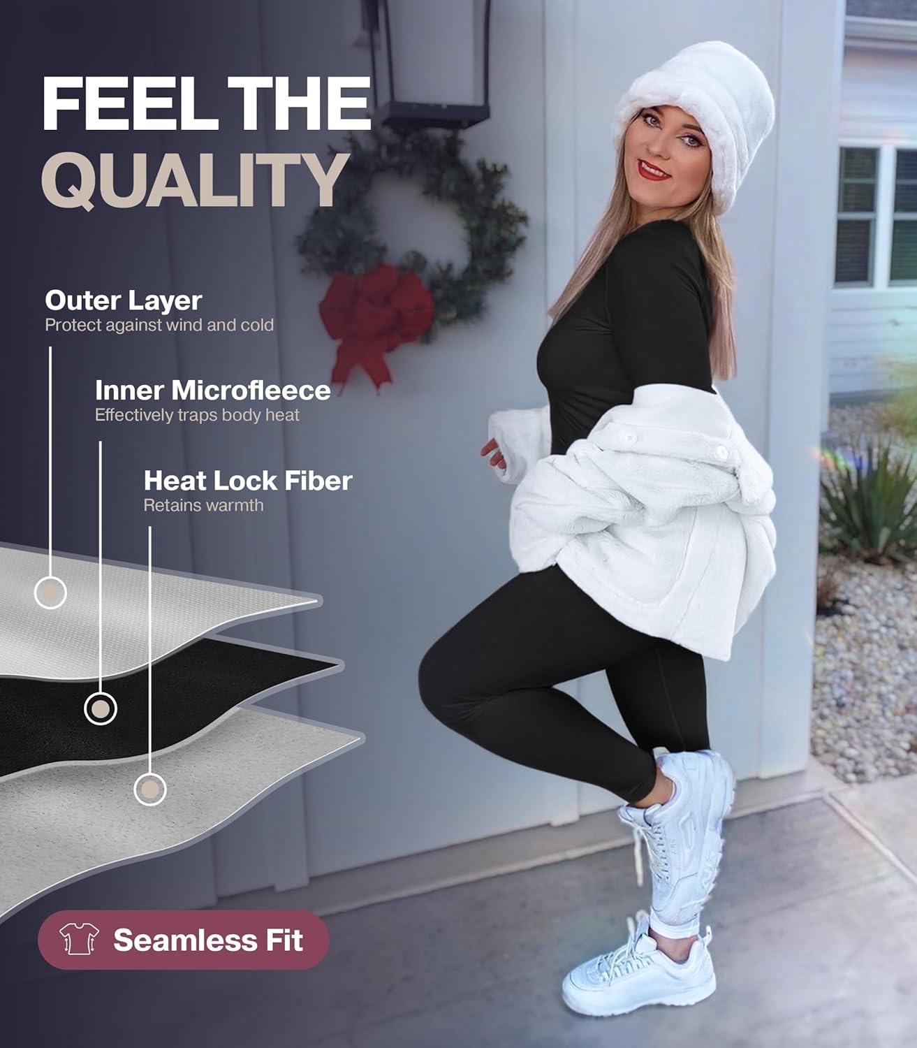 image:imageThermajane Long Johns Thermal Underwear for Women Scoop Neck Fleece Lined Base Layer Pajama Set Cold Weather Black 2XLarge