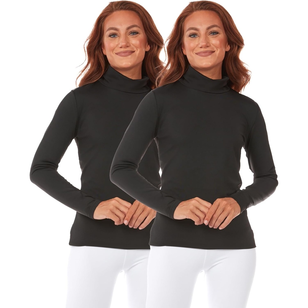 image:imageThermajane Long Sleeve Thermal Shirts for Women Cold Weather Womens Thermal Underwear Tops Turtleneck 2 Pack Black Large
