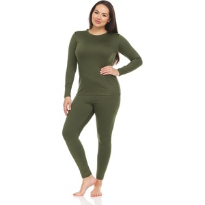 Thermajane Long Johns Thermal Underwear for Women Fleece Lined Base Layer Pajama Set Cold Weather (X-Large, Olive Green)
