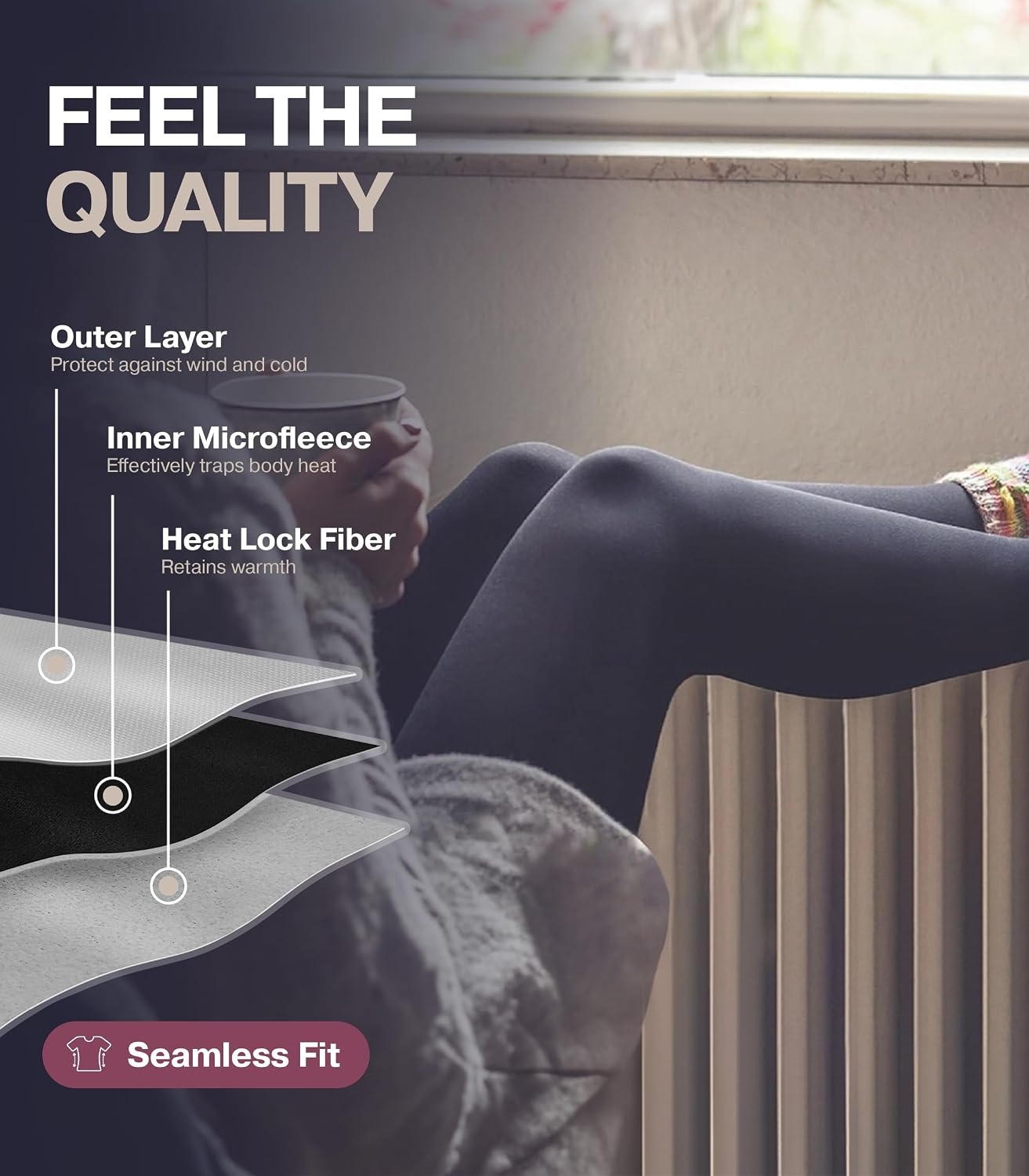 image:imageThermajane Long Johns for Women Thermal Leggings for Women Fleece Lined Thermal Underwear Bottoms 2 Pack XSmall Grey Navy